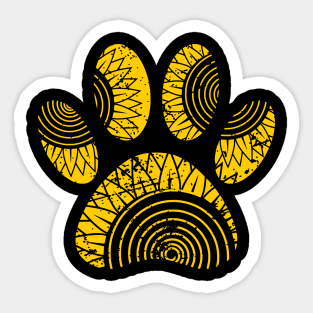 Sunflower Pattern Dog Paw Print With Distressed Effect Sticker